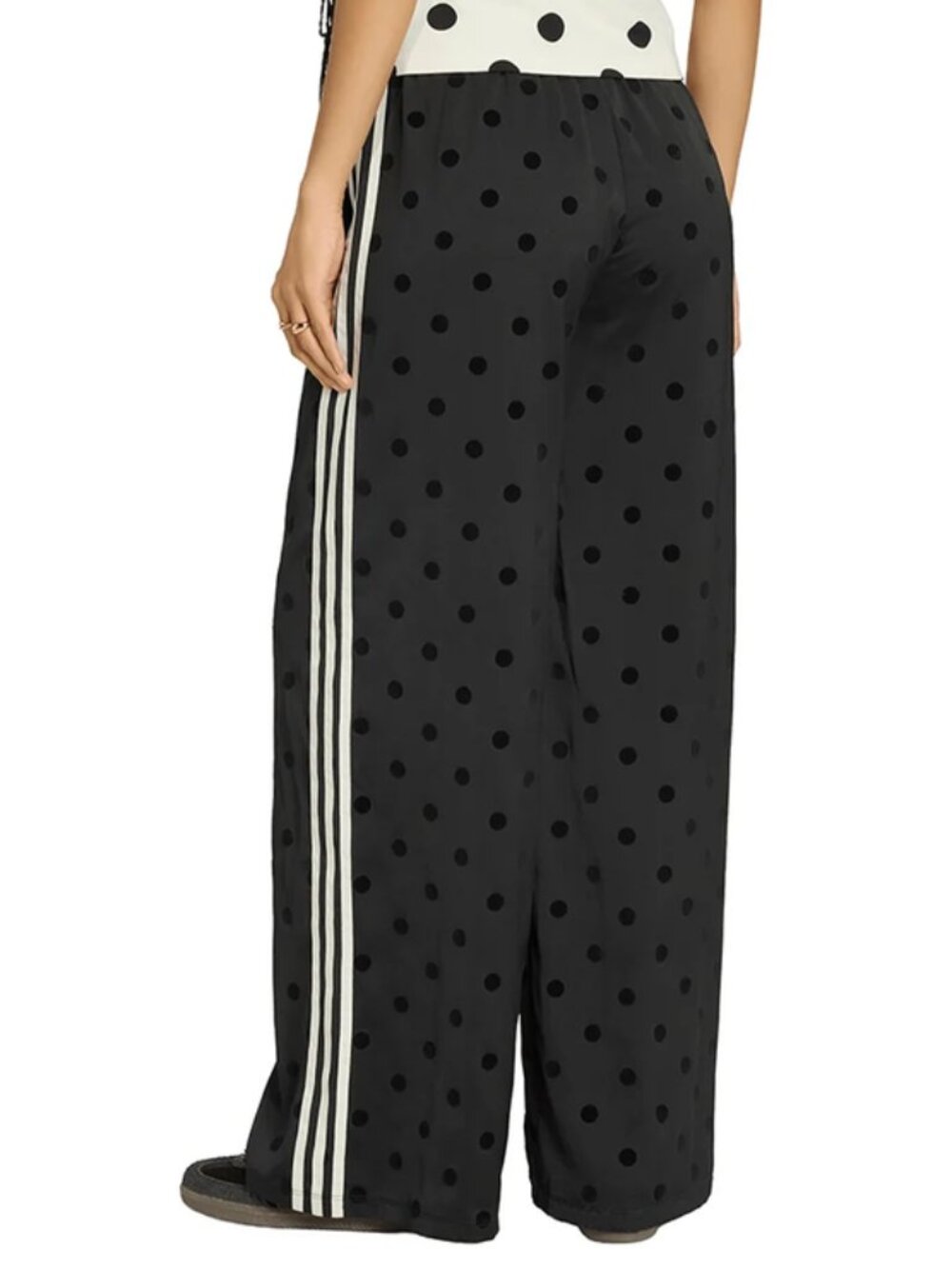 Adidas Adicolor Satin Polka Dots Wide Leg Pants Womens size L XL 2XL Black - Picture 4 of 7